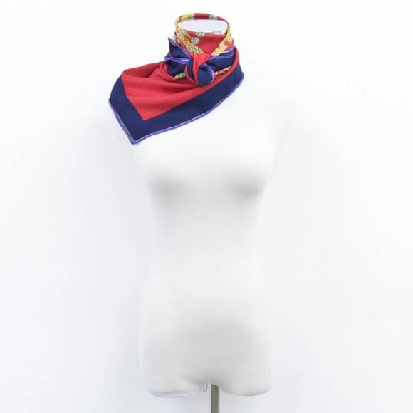 Cartier Jewelry Pattern 100% Silk Scarf Red Navy - Picture 15 of 15